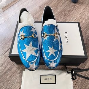 NIB GUCCI Starry Blue and Silver Horsebit Loafer